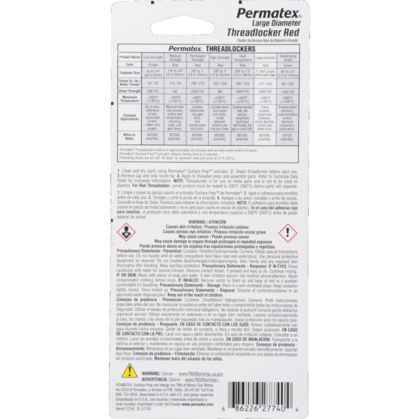 Permatex<span class="sup">®</span> Large Diameter Threadlocker Red, 36 ML - Image 2