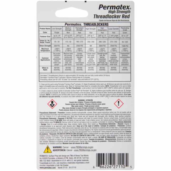Permatex<span class="sup">®</span> High Strength Threadlocker Red, 10ml - Image 3