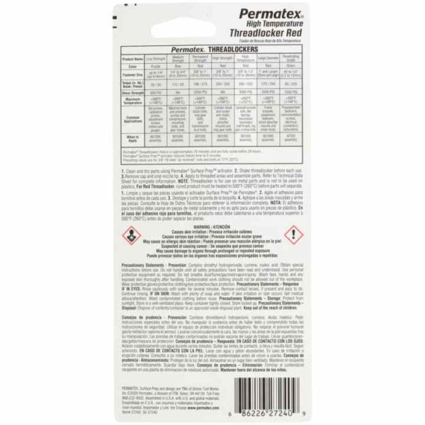 Permatex<span class="sup">®</span> High Temperature Threadlocker Red, 36 ML - Image 2