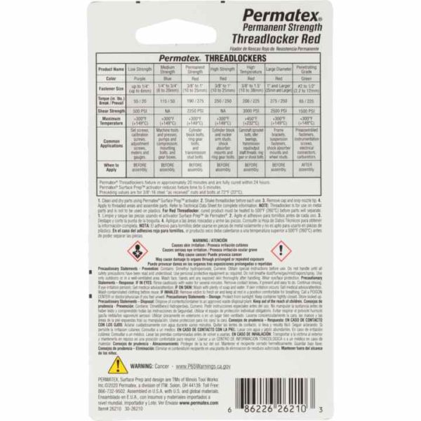 Permatex<span class="sup">®</span> Permanent Strength Threadlocker Red, 10ml - Image 2