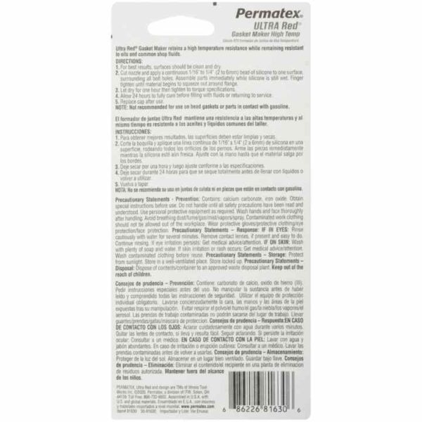 Permatex<span class="sup">®</span> Ultra Red<span class="sup">®</span> RTV Silicone Gasket Maker, 85g - Image 2