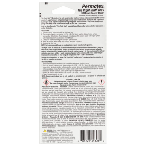 Permatex<span class="sup">®</span> The Right Stuff<span class="sup">®</span> Grey 90 Minute Gasket Maker, 85g - Image 2