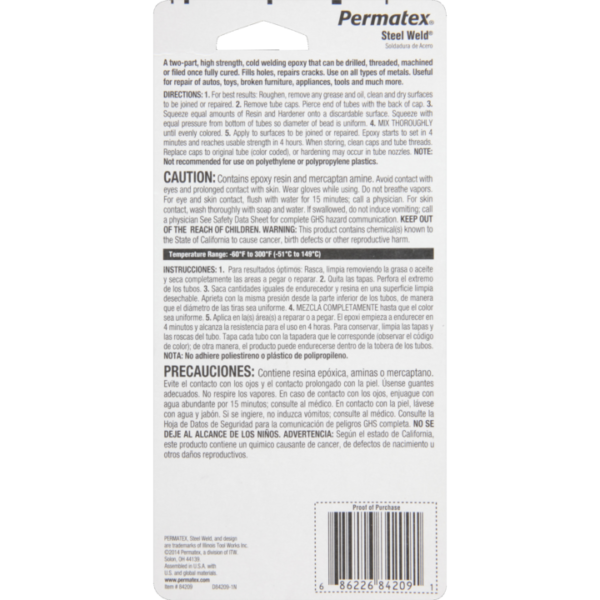 Permatex<span class="sup">®</span> Steel Weld<span class="sup">®</span> Epoxy, 56G - Image 2