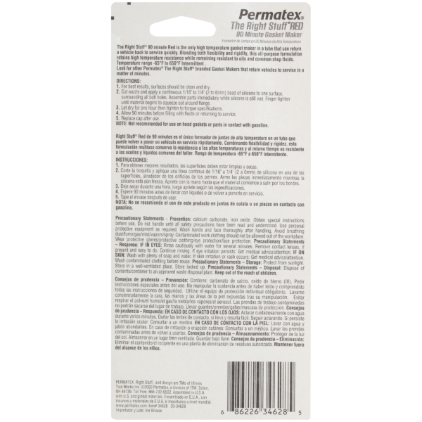 Permatex<span class="sup">®</span> The Right Stuff<span class="sup">®</span> 90 Minute Red Gasket Maker, 85g - Image 2